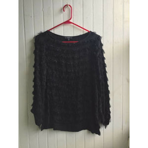 Drew Anthropologie Black Tiered Fringe Black Top Long Sleeve - Medium Viscose